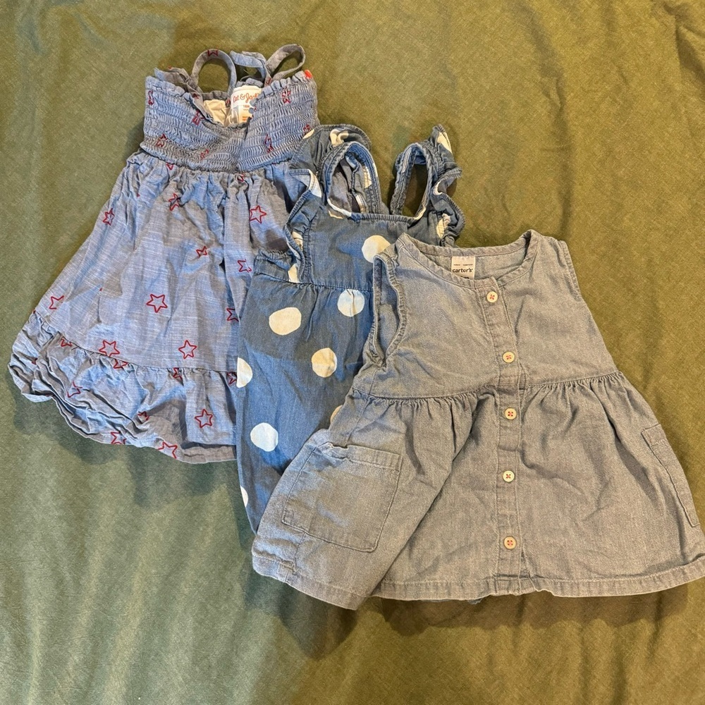 Girl’s 18 month Denim Chambray 3 piece lot Dresses Romper Carter’s - Cat & Jack